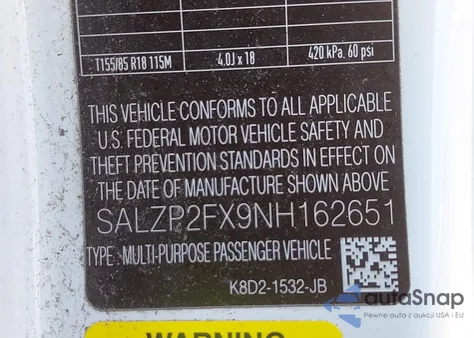 2022 Land Rover Range Rover Evoque Se из США, поврежденный, VIN SALZP2FX9NH162651